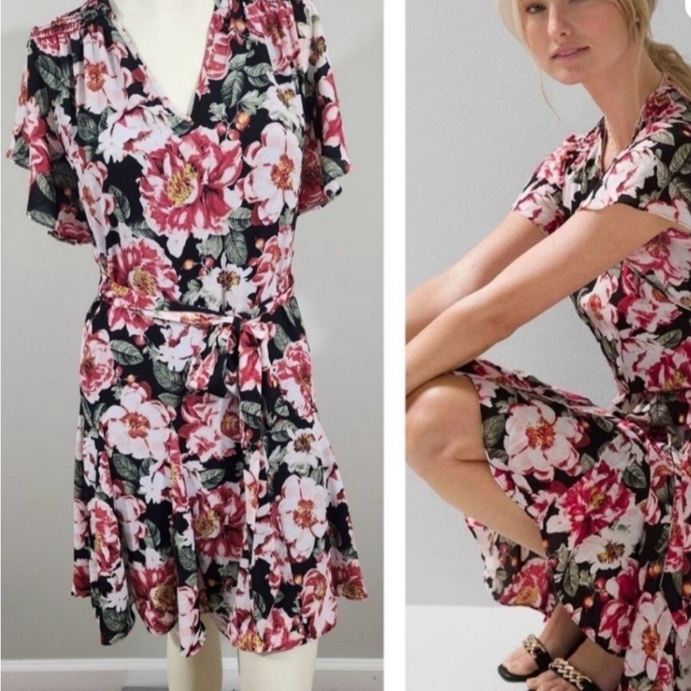 White House Black Market Pink and Black Floral Mini Dress